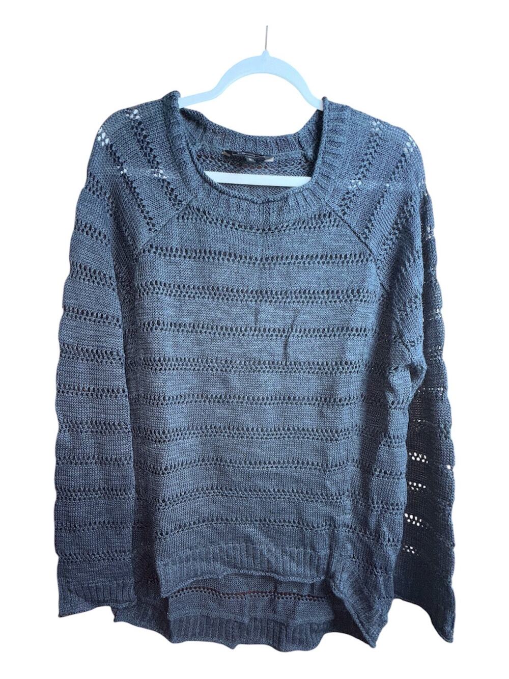 BCBGMAXAZRIA Charcoal Gray Open Woven Knit Long Sweater L